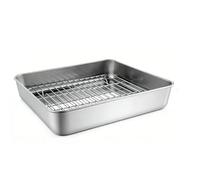 OVAQUIXI Roasting Pan, 304 Stainless Steel Turkey Roaster with Rack, Polished, Rolled Edge, Large Baking Pan for Turkey Ham Chicken Lasagna (20x20x5cm / 7.9x7.9x2.0in)
