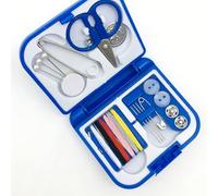 OVAQUIXI Sewing Kit with Portable Storage Case, Needle Thread Kit with Plastic Box, 45g Mini Sewing Supplies for Home Travel Emergency Repairs, Needles Threads Buttons Scissors (Blue)