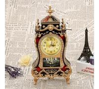 OVAQUIXI Vintage Retro Desk Clock Plastic Analog Table Clock 16.5 X 8.5 X 32 Cm Wall Mountable with 12 Hourly Songs Brown for Living Room Bedroom Study Office Hotel Decor (Brown Red)