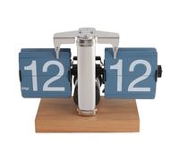 OVAQUIXI Vintage Retro Flip Desk Clock Battery Powered for Home Office, Large Number Auto Flip Clock 12 Hours for Living Room Study Room, Stainless Steel Beech Wood (Blue Page)