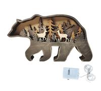 OVAQUIXI Wooden Bear Carving with Layered Scene Night Light