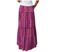 OVARA Boho Maxi Skirts for Women Flowy Summer Beach Skirt Elasticated Waist Elegant Floral Long Skirts Ladies Full Lenght Casual Trendy Tiered A Line Gypsy Skirt