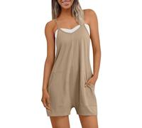 OVARA Dungarees for Women Spaghetti Straps Short Jumpsuit with Pocket Summer Casual Romper Shorts Overalls Ladies Solid Plain Sleeveless One Piece Playsuits