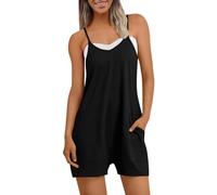 OVARA Dungarees for Women Spaghetti Straps Short Jumpsuit with Pocket Summer Casual Romper Shorts Overalls Ladies Solid Plain Sleeveless One Piece Playsuits