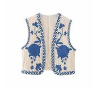OVARA Embroidered Waistcoat Women Open Front Sleeveless Cardigan Vintage Casual Floral Crochet Waistcoats Ladies Loose Fit Sleeveless Vest Jacket