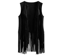 OVARA Fringed Waistcoat Women Sleeveless Tassel Jacket Longline Open Front Fringe Gilet 70s Hippie Tasseled Vest Ladies Summer Sleeveless Cardigan Casual Wasit Coat