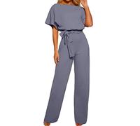 OVARA Jumpsuits for Women UK Elegant Short Sleeve Romper Playsuit Ladies Plain Casual Sraight Leg All In One Jumpsuit Summer Comfy Classic One Piece Pants Onesies with Belt