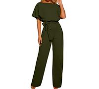 OVARA Jumpsuits for Women UK Elegant Short Sleeve Romper Playsuit Ladies Plain Casual Sraight Leg All In One Jumpsuit Summer Comfy Classic One Piece Pants Onesies with Belt