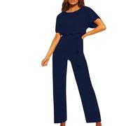 OVARA Jumpsuits for Women UK Elegant Short Sleeve Romper Playsuit Ladies Plain Casual Sraight Leg All In One Jumpsuit Summer Comfy Classic One Piece Pants Onesies with Belt