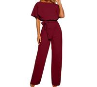 OVARA Jumpsuits for Women UK Elegant Short Sleeve Romper Playsuit Ladies Plain Casual Sraight Leg All In One Jumpsuit Summer Comfy Classic One Piece Pants Onesies with Belt