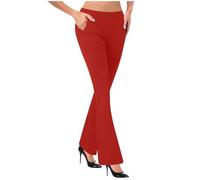 OVARA Ladies Boot Leg Pants Pull On Nurse Work Bottoms Elasticated Waist High Stretch Bottoms Boot Cut Pants Womens Stretch Waist Straight Leg Trousers with Pockets