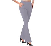 OVARA Ladies Bootleg Trousers Women Boot Cut High Rise Stretch Soft Finely Ribbed Pull On Nurse Carer Work Bottoms with Pockets Elasticated Waist Pants Sizes S-2XL