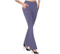 OVARA Ladies Bootleg Trousers Women Boot Cut High Rise Stretch Soft Finely Ribbed Pull On Nurse Carer Work Bottoms with Pockets Elasticated Waist Pants Sizes S-2XL