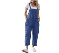 OVARA Ladies Dungarees Casual Baggy Overalls with Pocket Summer Sleeveless Linen Jumpsuits for Women UK Plain Lightweight Button Straps Bib Pants