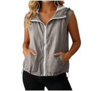 OVARA Lightweight Gilet Ladies Sleeveless Zip Up Summer Jackets with Hood Women's Waistcoats Casual Sports Mesh Lined Short Gilets with Pocket Beathable Outdoor Vest Jacket