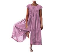 OVARA Linen Jumpsuits for Women Wide Leg Summer Playsuits Loose Plain Casual Short Sleeve One Piece Rompers Elegant Vintage Ladies Jumpsuit Regular & Plus Size