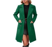 OVARA Long Wool Coats for Women Double-Breasted Winter Jackets Ladies Elegant Lapel Collar Pea Coats Classic Fit Longline Overcoat Trench Coat for Work Casual Office