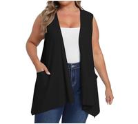 OVARA Sleeveless Cardigans for Women Plus Size Lightweight Long Gilet Ladies Plain Loose Casual Waistcoat Oversized Summer Waterfall Cardigan Vests with Pockets