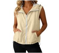 OVARA Sleeveless Jacket for Women Summer Zip Up Gilets with Hood Lightweight Beathable Outerwear Vest Ladies Waistcoats with Pockets Casual Outdoor Sports Hooded Gilets