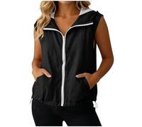 OVARA Sleeveless Jacket for Women Summer Zip Up Gilets with Hood Lightweight Beathable Outerwear Vest Ladies Waistcoats with Pockets Casual Outdoor Sports Hooded Gilets