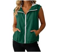OVARA Sleeveless Jacket for Women Summer Zip Up Gilets with Hood Lightweight Beathable Outerwear Vest Ladies Waistcoats with Pockets Casual Outdoor Sports Hooded Gilets