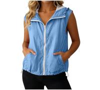OVARA Sleeveless Jacket for Women Summer Zip Up Gilets with Hood Lightweight Beathable Outerwear Vest Ladies Waistcoats with Pockets Casual Outdoor Sports Hooded Gilets