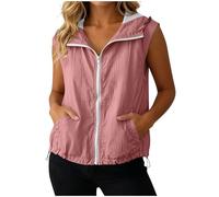 OVARA Sleeveless Jacket for Women Summer Zip Up Gilets with Hood Lightweight Beathable Outerwear Vest Ladies Waistcoats with Pockets Casual Outdoor Sports Hooded Gilets