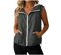OVARA Sleeveless Jacket for Women Summer Zip Up Gilets with Hood Lightweight Beathable Outerwear Vest Ladies Waistcoats with Pockets Casual Outdoor Sports Hooded Gilets