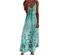 OVARA Strappy Summer Dress Women Casual V Neck A-Line Maxi Dresses Ladies Floral Printed Going Out Holiday Dress 2024 Fashion Elegant Sleeveless Long Dresses for Women UK