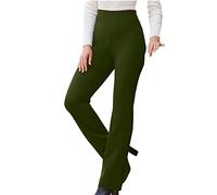 OVARA Stretchy Trousers for Women Straight Leg Pull On Work Pants Ladies Elasticated Waist Bottoms for Business Casual Office Solid Color Finely High Rise Suit Pants Army Green