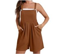 OVARA Summer Dungarees for Women Sleeveless Shorts Jumpsuit Casual Plain Button Straps Loose Overalls Summer Playsuits Ladies Short Dungarees with Pockets