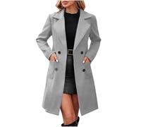 OVARA Winter Jackets for Women Double-Breasted Long Wool Coats Elegant Work Office Longline Jackets with Pockets Ladies Lapel Collar Casual Overcoat Warm Trench Coat
