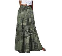 OVARA Womens Boho Skirt Full Length Vintege Gypsy Maxi Skirts Elasticated High Wiasted Flowy A Line Long Skirt with Drawtring for Ladies Casual Travel Beach