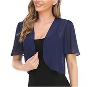 OVARA Womens Bolero Shrugs Summer Open Front Chiffon Cardigan Short Sleeve Sheer Shrug Cardigans Ladies Cropped Dressy Tops for Dresses Wedding Evening