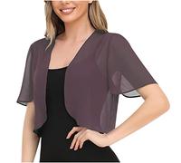 OVARA Womens Bolero Shrugs Summer Open Front Chiffon Cardigan Short Sleeve Sheer Shrug Cardigans Ladies Cropped Dressy Tops for Dresses Wedding Evening