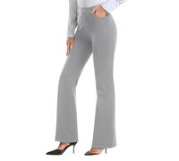 OVARA Womens Bootleg Work Trousers Ladies High Waisted Work Office Business Pants with Pockets Plain Casual Bootcut Bottoms Smart Tailored Finely Flare Trousers