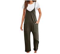 OVARA Women's Casual Dungarees Loose Fit Plain Strap Jumpsuits with Pockets Summer Soft Sleeveless Baggy Ladies Dungarees Comfy Classic Straight Leg Solid Color Overalls