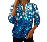 OVARA Womens Christmas Sweatshirt Half-Zip Long Sleeve Xmas Jumpers Classic Fit Pullover Stylish Funny Snowflakes Graphic Printed Ladies Sweatshirts without Hood