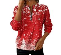 OVARA Womens Christmas Sweatshirt Half-Zip Long Sleeve Xmas Jumpers Classic Fit Pullover Stylish Funny Snowflakes Graphic Printed Ladies Sweatshirts without Hood
