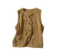 OVARA Women's Corduroy Waistcoat Button Down Sleeveless Jacket Casual Vintage Plain Ladies Gilet Vest Fashion Sleeveless Waist Coat with Pocket
