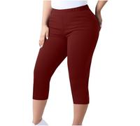OVARA Women's Cropped Leggings Plus Size 3/4 Length Yoga Pants Slim Fit No See Through Seamless Leggings Oversized Solid Color Stretch Bodycon Capri Pants