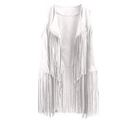 OVARA Women's Fringed Waistcoat Sleeveless Tassel Vest Longline Open Front Fringe Gilet 70s Hippie Costume Tasseled Jacket Sleeveless Cardigan Summer Casual Cowgirl Wasit Coat