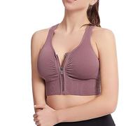OVARA Womens Front Zip Sports Bra High Impact Wireless Push Up Bra Plus Size Seamless Supportive Full Coverage Gym Running Bras Ladies Stretch Activewear Bralettes
