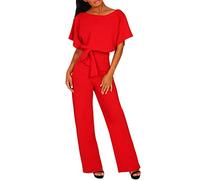 OVARA Womens Jumpsuit Elegant Short Sleeve Romper Playsuit Ladies Plain Casual Sraight Leg All In One Jumpsuits Summer Comfy Classic One Piece Pants Onesies with Belt