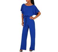 OVARA Womens Jumpsuit Elegant Short Sleeve Romper Playsuit Ladies Plain Casual Sraight Leg All In One Jumpsuits Summer Comfy Classic One Piece Pants Onesies with Belt
