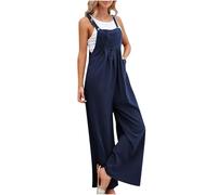 OVARA Women's Jumpsuits Wide Leg Overalls Sleeveless Casual Baggy Dungarees Solid Plain One Piece Playsuits Ladies Elegant Jump Suit with Pockets