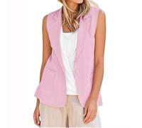 OVARA Womens Linen Waistcoat Casual Sleeveless Cardigans with Pocket Elegant Button Up Lightweight Gilets Summer Plain Loose Fit Waist Coat Ladies Cardigan Vest