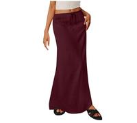 OVARA Women's Maxi Skirt Elastic High Waist Long Skirts Vintage Elegant Full Length Linen Skirt Ladies Summer Plain Drawstring Casual Beach Skirts