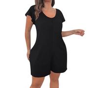 OVARA Women's Short Jumpsuits Plus Size Summer Short Sleeve Playsuits Ladies Casual Plain Round Neck Jump Suit Oversized One Piece Wide Leg Romper Shorts