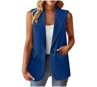 OVARA Women's Sleeveless Blazers Ladies Waistcoats Casual Lapel One Button Elegant Work Office Suit Waist Coat with Pockets Plain Loose Fit Sleeveless Dressy Gilet